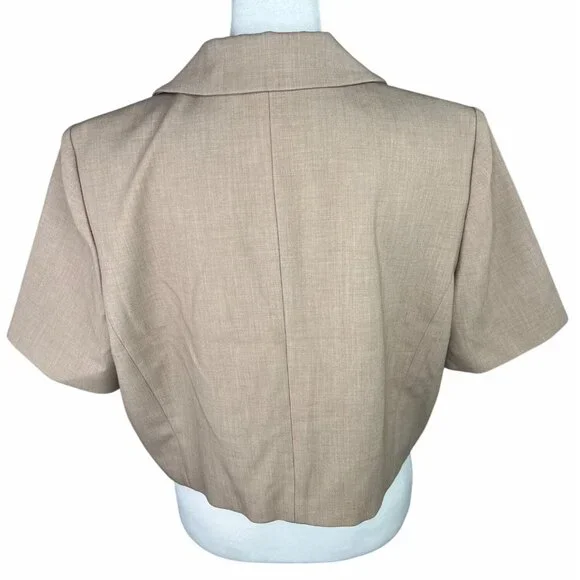 Anthropologie Maeve Beige Double-Breasted Cropped Blazer Short Sleeve Size US 14 - Picture 2 of 16